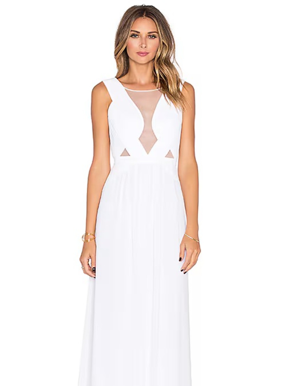 BCBGMaxAzria White Maxi Dress with Mesh Insets